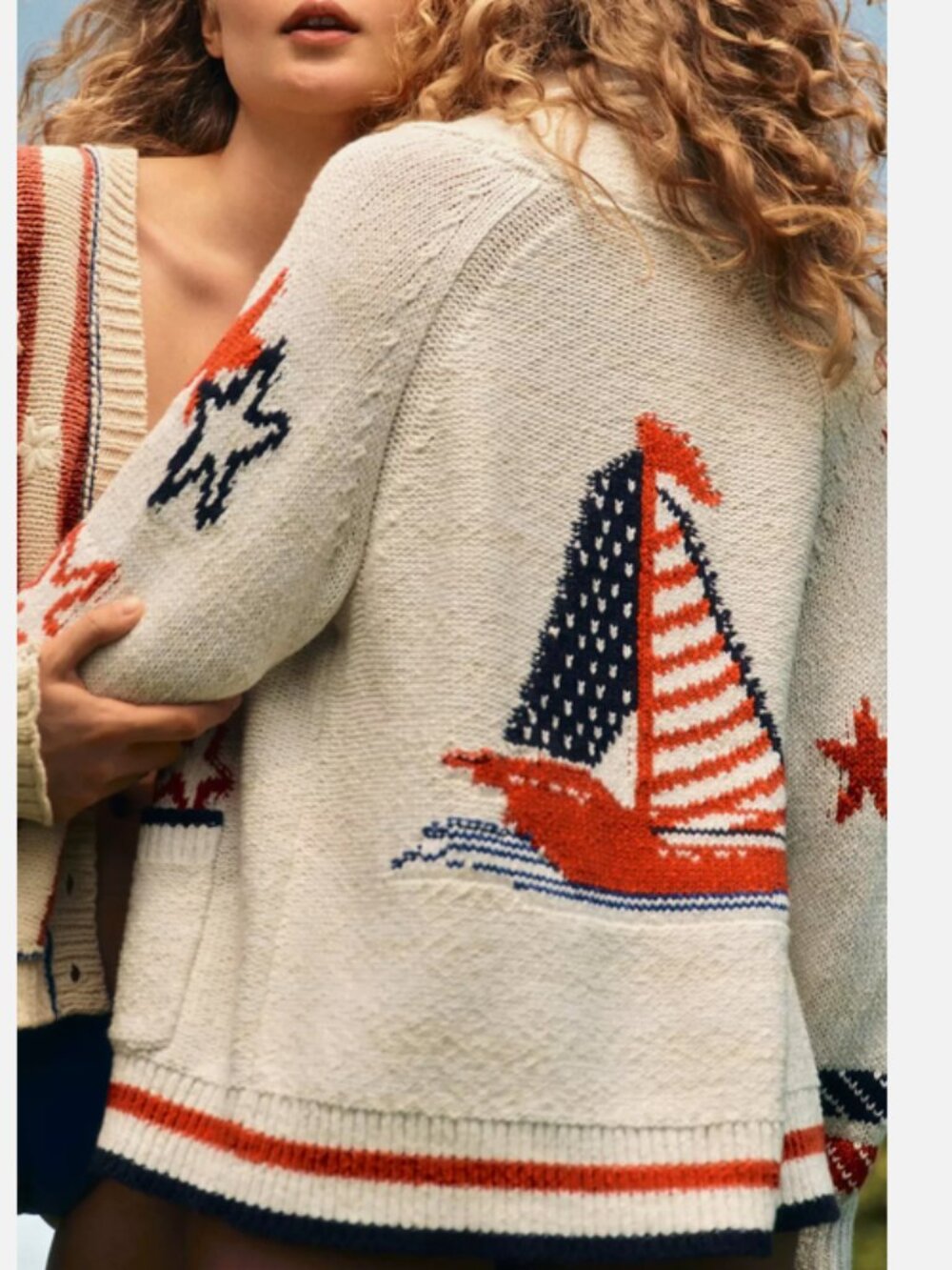 Anthropologie Maeve Sailboat Cardigan Sweater Nautical Boat 1X NWT Sailing Boat